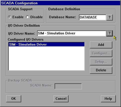 This will activate the Database Definition section and the I/O Driver Definition.
