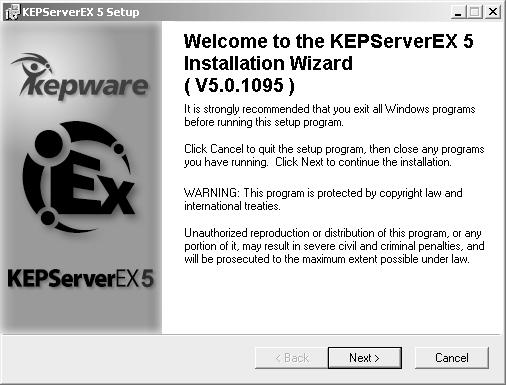 Installing KEPServerEX 0 7 Installing KEPServerEX KEPServerEX has the widest range of available plug-in device drivers and components for the industrial market.