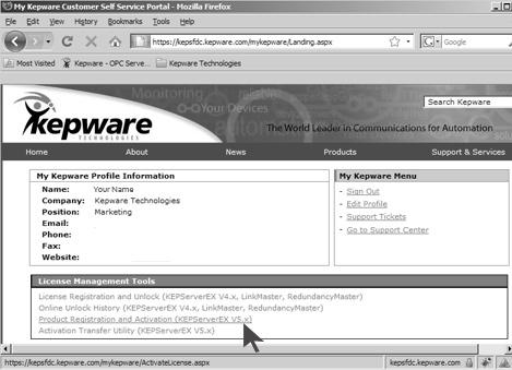 Once logged in, select Product Registration and Activation under the License Management Tools section for the version of the product being installed.