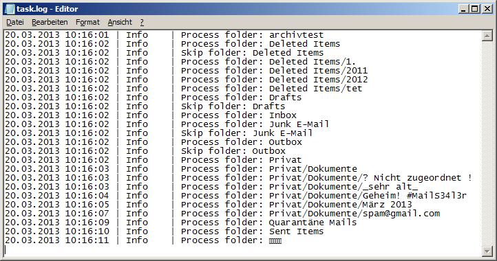 With a text editor program, open the file task.log. Image: Log File 4.3.