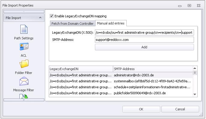 Fetch from Domain Controller Domain Controller Hostname or IP address of the Domain Controller from which the primary SMTP addresses should be fetched, with the aid of the LegacyExchangeDN addresses.