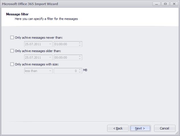 8. Configure the filter to exclude certain mails from the import.