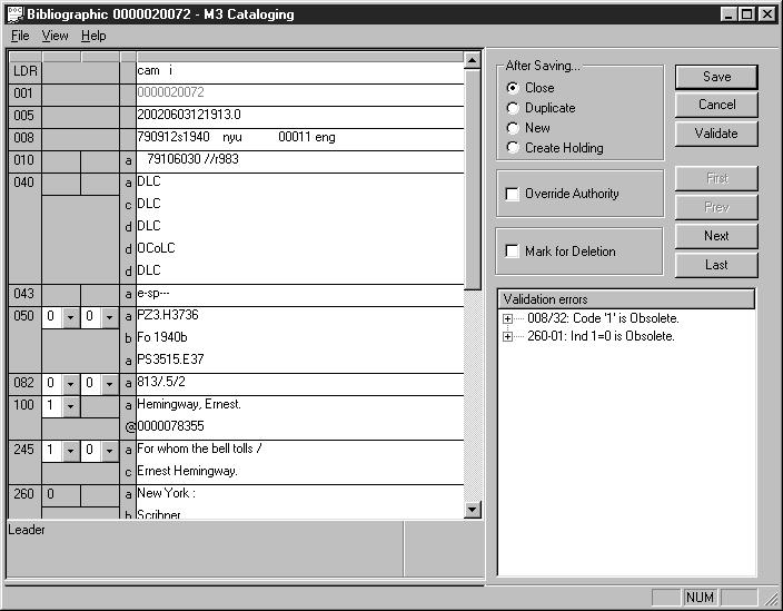 Cataloging You can sort information by any field in the pane by clicking the field s column heading.