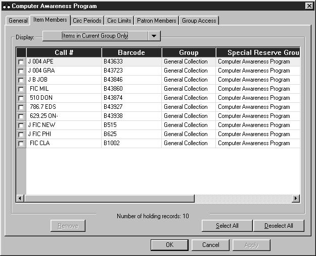 Group Editor Click the Circ Periods tab (Figure 5.