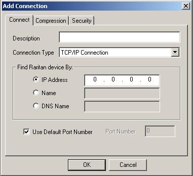 22 DOMINION KX USER GUIDE Creating New Profiles Create a connection profile to store important information about your Raritan device, such as IP Address, custom TCP ports, preferred compression