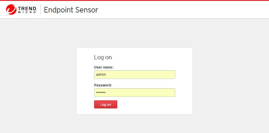 Endpoint Sensor Build 1290 Administrator's Guide https://<fqdn or IP address of Trend Micro Endpoint Sensor>:8000/ The Log on screen appears. 2. Specify the following information.
