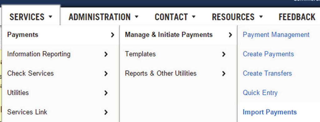 Creating a New Freeform Domestic Wire Transfer Click Create Payment under the Services g Payments menu or from the bottom of the Payment Management screen.