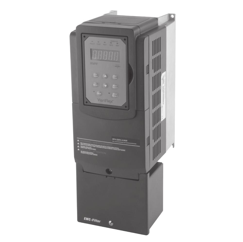 ype VariFlex 3 RVFF RVFF AC variable speed drive for use with AC induction motors Sensorless vector control or V/F, SLV, PMSLV with space vector PWM mode Input voltage ranges: 3-ph 480VAC 150%/1Hz