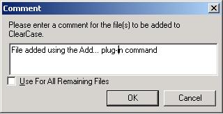 Using the mwclearcase Plug-in mwclearcase Plug-in Command Reference Figure 3.7 Comment Dialog Box 5.
