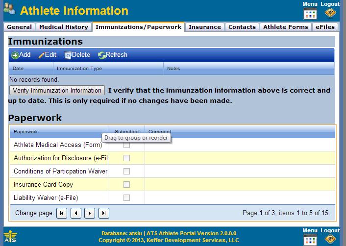 17. Next, you can check your paperwork status at any time. Go to the Immunizations/Paperwork tab.