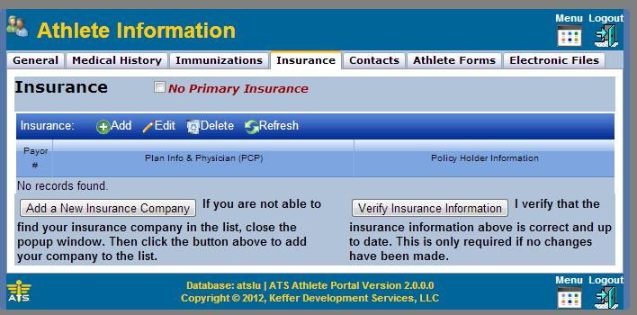 10. Next we will enter your insurance information. Click on the Insurance tab at the top. Then, click +Add to add an insurance policy.