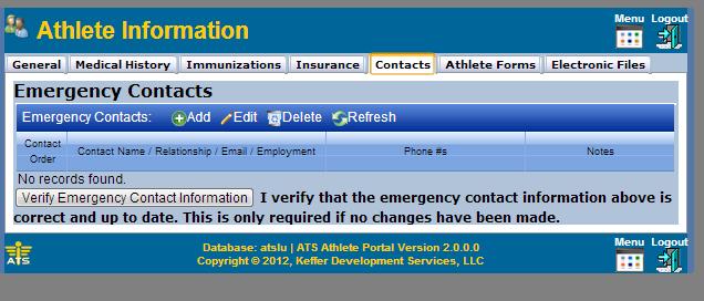 12. Next you will enter your emergency contact information. Click on the Contacts tab.