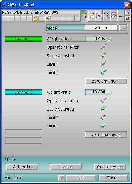 5.3.1 Default View The default view displays the current weight value and some basic status information of the scale(s). The operator can switch between Automatic / Manual / Out Of Service.