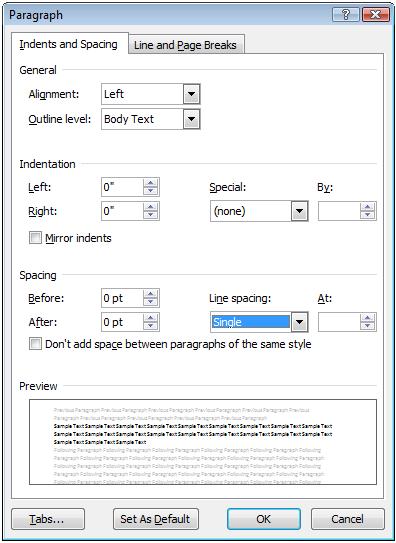 Modifying Paragraph Settings Before you start typing, you need to modify the paragraph settings.