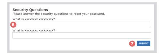 3c: Password Reset Link via Security Questions Method d) In the Security Questions page, key in the
