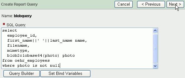 convert the BLOB column PHOTO to CLOB based 64 encoded format.