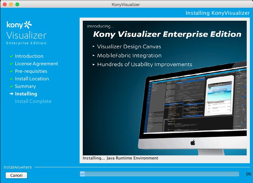 3. Installing Kony Visualizer Enterprise Kony Visualizer Enterprise 11. After the installation is complete, the Proxy Settings page appears.