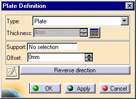 Click the Design table icon in the Plate Definition dialog box. The Design Table dialog box appears. Select the desired thickness, then click OK.