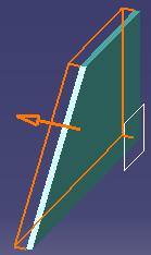 An arrow normal to the support and identifying the direction of extrusion is