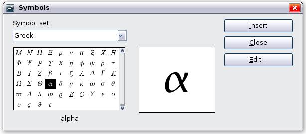 Figure 7. Symbols catalog used for entering Greek characters and some special symbols. Example 2: π 3.