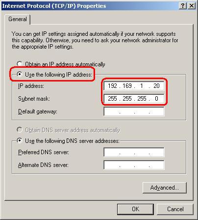 Figure 3.4 TCP/IP Properties in Windows XP 6. Click on twice to confirm your changes, and close the Control Panel. 3.2.2 Windows 2000: 1.