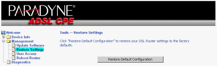 Choose the proper file location to update your CPE. It will reboot automatically. 5.2 Restore Settings Figure 5.