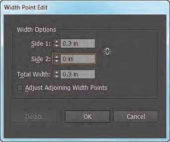 8 Position the pointer over the bottom anchor point of the line. Press the Alt (Windows) or Option (Mac OS) key, and drag to the right until you see that Side 1 is approximately 0.3 in.