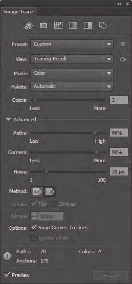 The buttons along the top of the panel are saved settings for converting the image to grayscale, black and white, and more.