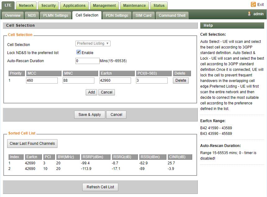 PDN Setting This menu is used to configure the operator APN profile.