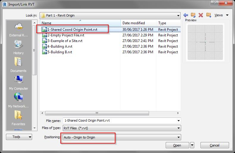 In your empty model file, use the visibility graphics to turn on project base point and survey point in a
