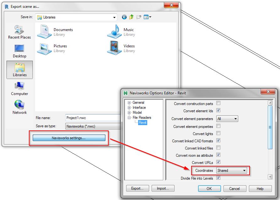 Exporting AutoCAD DWGs When you are exporting to DWG from Revit, you will notice there is an option to export to Shared or Project Internal.