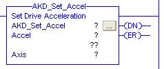 Ethernet IP with RSLogix 5 AKD Instructions 5.8 Motion Axis Set Acceleration (AKD_Set_Accel) 5.8.1 Description Use the motion axis set acceleration (AKD_Set_Accel) instruction to set the axis acceleration parameter used with axis moves.