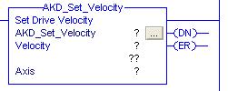 Ethernet IP with RSLogix 5 AKD Instructions 5.12 Motion Axis Set Velocity (AKD_Set_Velocity) 5.12.1 Description Use the motion axis set velocity (AKD_Set_Velocity) instruction to set an axis velocity setpoint for the servo control loop.