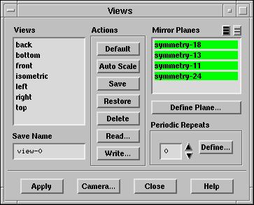 Change the view to mirror the display across the symmetry planes (Figure 2.4). Display Views... (a) Select all of the symmetry zones by clicking the shaded icon to the right of Mirror Planes.