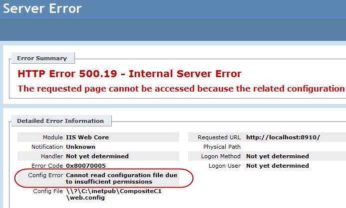 Figure 10: Error when having no sufficient permissions on the website directory This error occurs if you do not have sufficient (modify, read, write etc) permissions on the website directory.