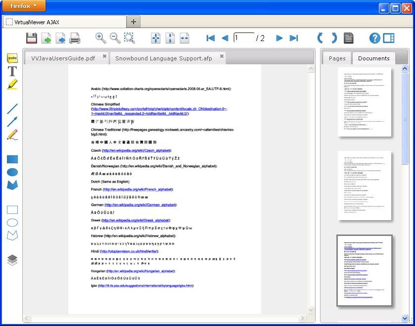 Chapter 2 - Using the VirtualViewer AJAX Client viewer and have a new document tab created for it. Select document tabs to display any open documents.