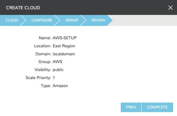 AWS cloud. Select Next to continue.