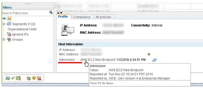 AWS Admission Events After adding and testing the AWS Connection, it is helpful to review the host profile, including admission events. To review the host profile: 1.