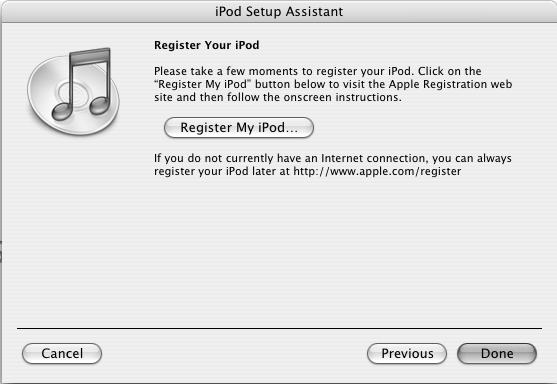 4. In the Register Your ipod screen, click Done.
