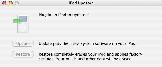 On a Mac computer, launch the latest release of ipod Updater on the computer.