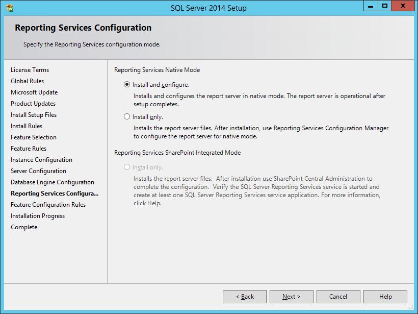 Installing SQL Server 2014 14. Choose Install and configure and then click Next. The installation now starts.