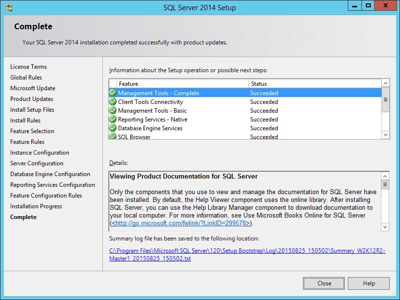 Installing SQL Server 2014 16.