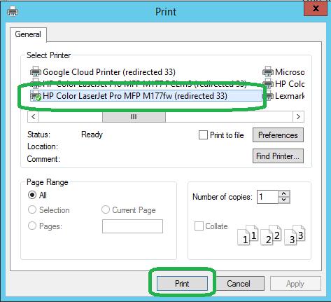 3 3.1 Printing Microsoft Easy Print Easy Print is a Microsoft technology that enables you to print from your remote session directly to any locally connected printer.