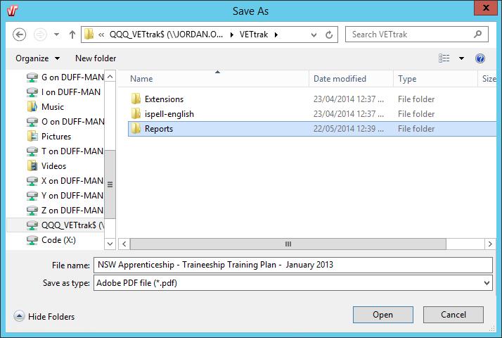 Then the Reports folder: and save the file in the Reports folder.