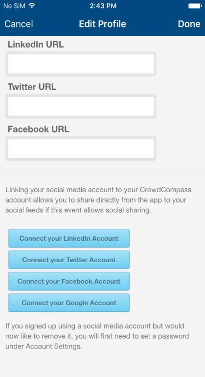 Sharing on Social Media Connect your account 1 Access your profile settings. After logging in, tap the hamburger icon in the top left, then your name to access your profile settings.