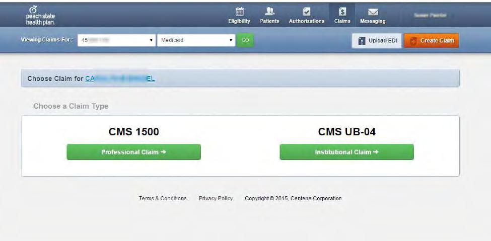 Creating an Institutional Claims Select the CMS UB-04 Institutional