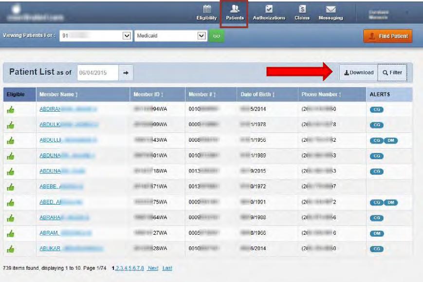 Patient List To view, and download a patient list from the Dashboard (available for PCPs/PMP only) 1.