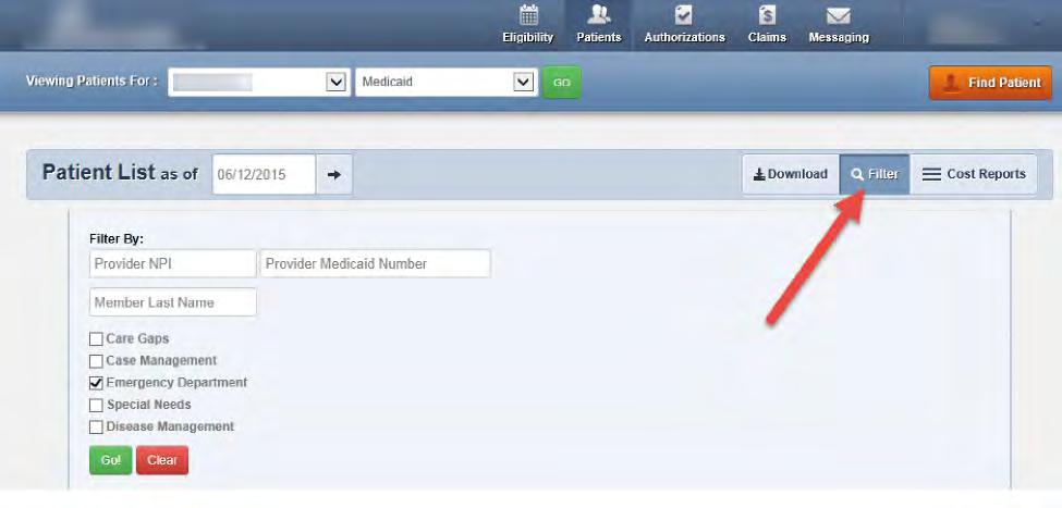 Filter the Patient List To filter the patient list 1. Click Filter 2.
