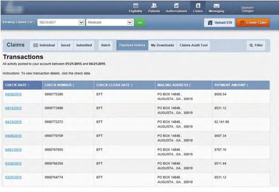 Payment History To view claims payment history: 1.