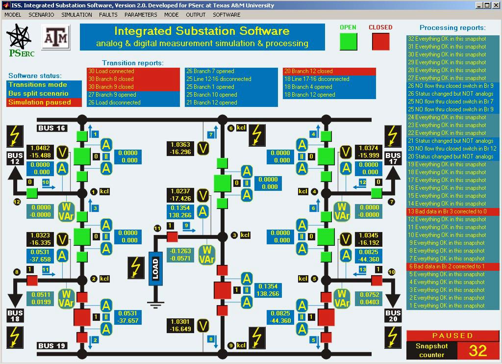5 Fig. 3. Graphical User Interface screenshot with transition and processing reports When the substation model is defined, control of substation switching device is enabled through the GUI.